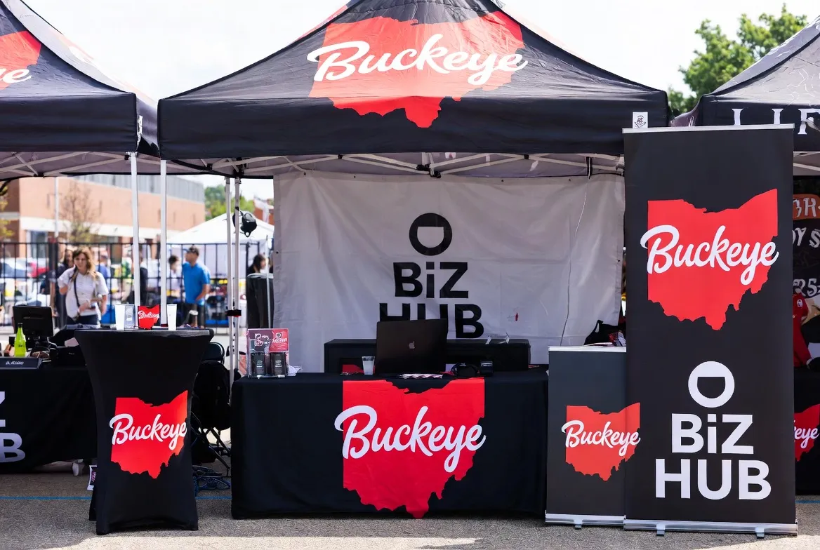 A variety of event tent types set up in a park