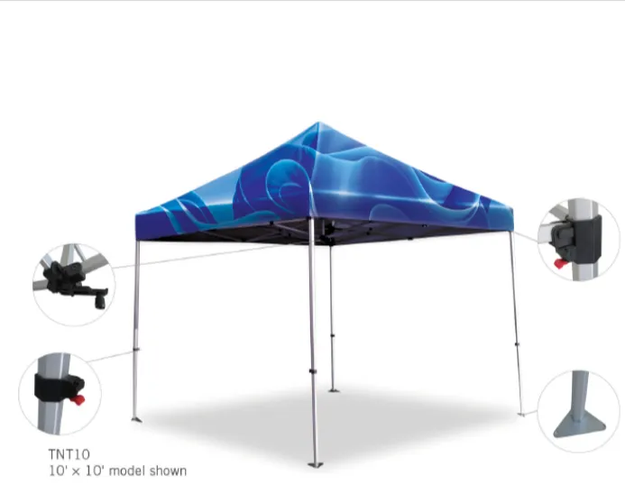 Blue pop-up canopy tent with adjustable legs and unique design.