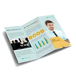 Examples of half-fold, tri-fold, and custom-size brochures showing layout options