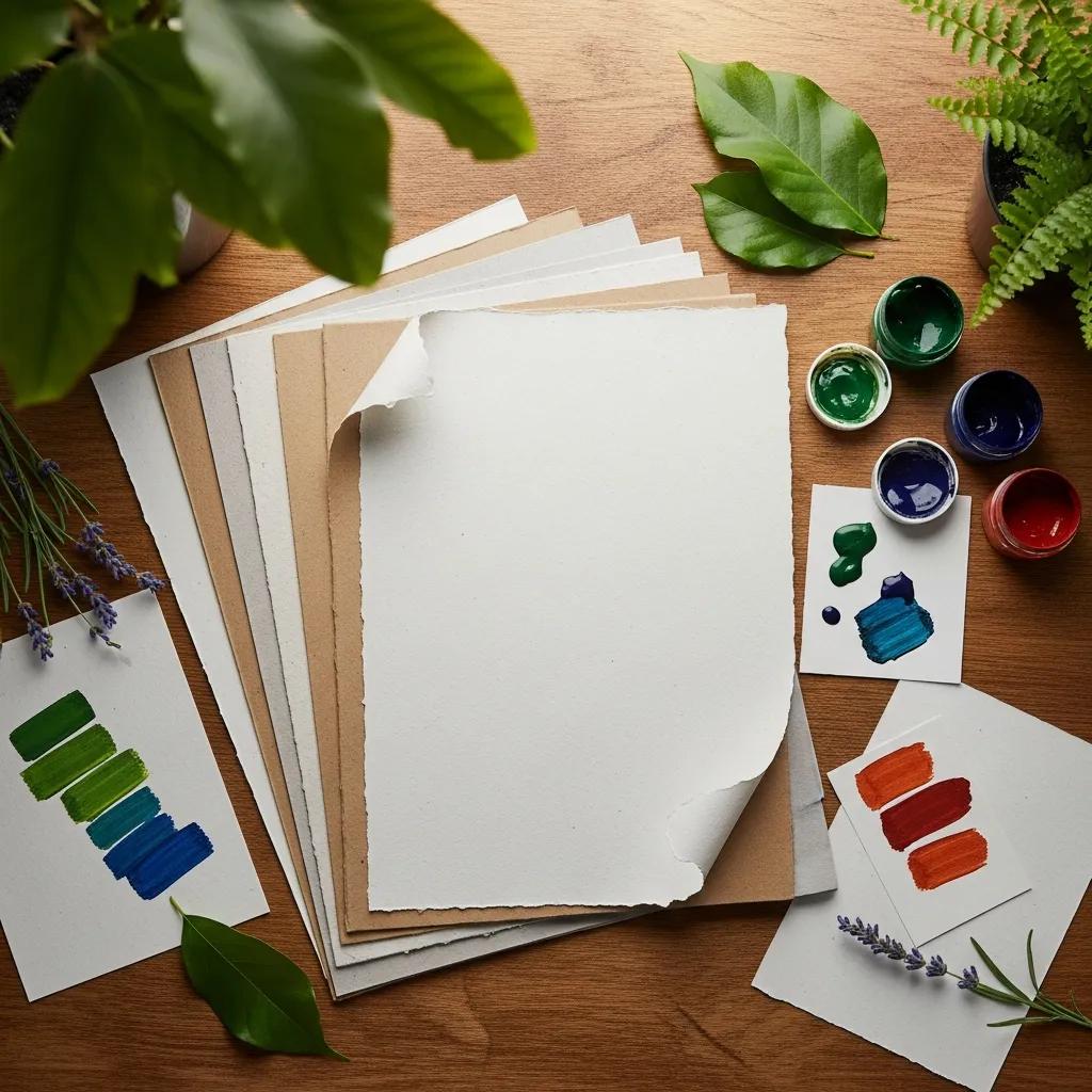 Recycled paper and soy-based inks displayed as eco-friendly printing materials